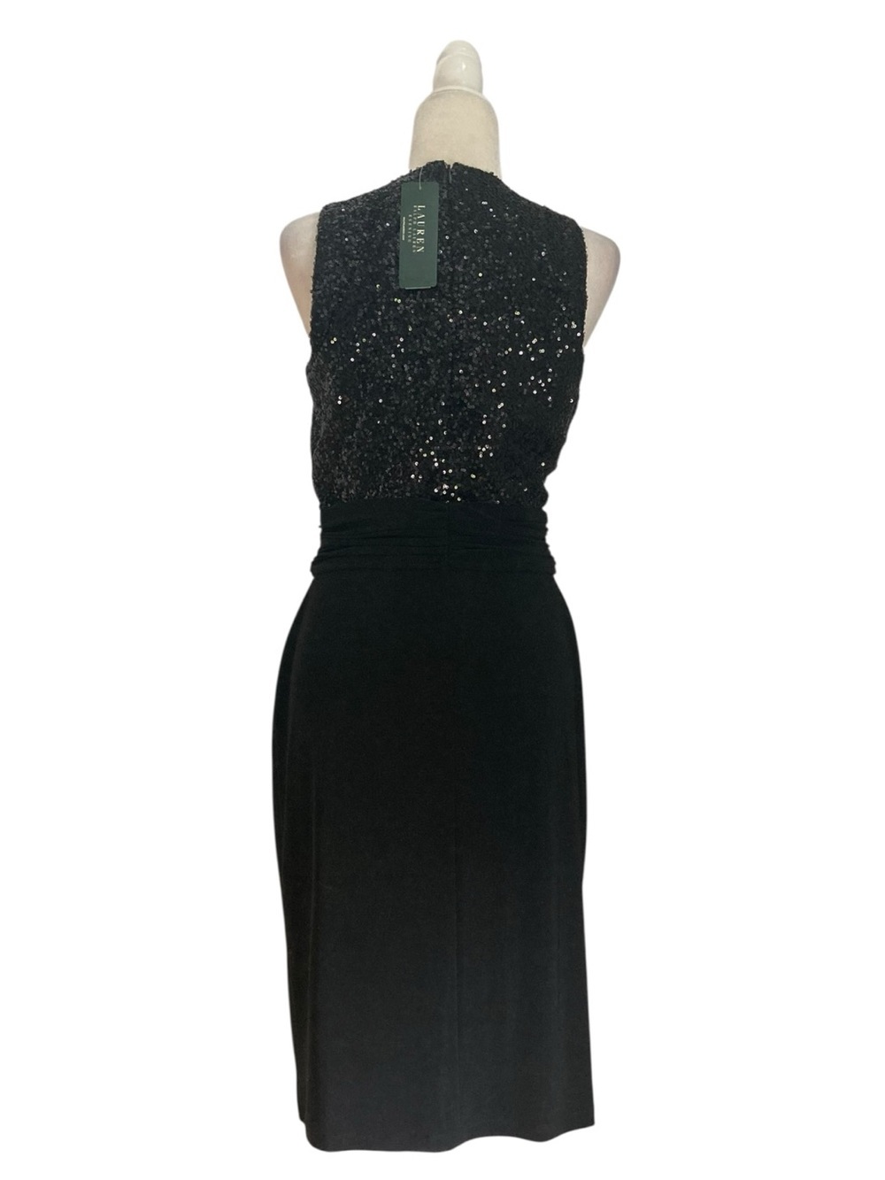 Lauren Ralph Lauren Black Sequin Cocktail Dress Draped Evening Dress 10 NWT - Picture 5 of 11